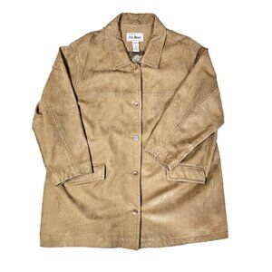 LL Bean Jacket Womens 3 XL Brown Suede Leather Bottom Up Lined Chore